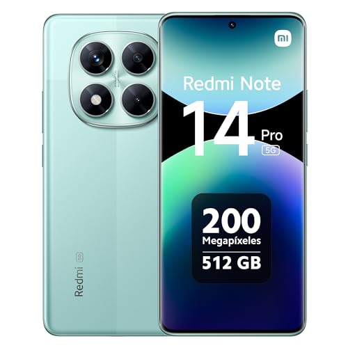 Xiaomi Redmi Note 14 Pro 5G - Smartphone de 12+512GB, Pantalla de 6.67' AMOLED FHD+ 120Hz, MediaTek Dimensity 7300-Ultra, cámara de 200MP, TurboCharge 45W, Cargador no Incluido, Verde (Versión ES)