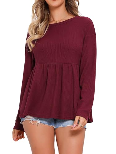Allegra K Waffle Knit Top for Women's 2025 Long...