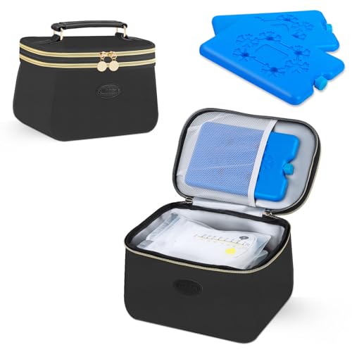 Image of PIIOSER Breast Milk Cooler Travel Bag with 2 Ice Pack, Fits 6 Freezer Breastmilk Storage Bags Up to 8Oz, Small Insulated Breastmilk Storage Cooler Bag for Breastfeeding Moms Daycare, Black
