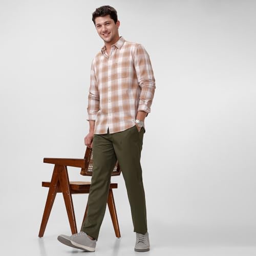 Image of BASICS 100% Cotton Checked Shirt for Men | Slim Fit | Everyday Smart Casual Wear | Full Sleeve