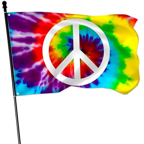 KNAPAL Tie Dye Peace Flag 3x5 Ft Outdoor World Peace Rainbow Sign Flag Polyester Double Sided for House Indoor Yard Outside Banner Decor