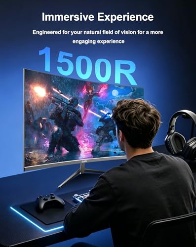 Image of 32 Inch Curved Gaming Monitor, 165Hz QHD 1440P VA Computer Screen, 1500R, 3500:1 Contrast Ratio, 98% sRGB, HDR10, Frameless Design for PC and Console Gaming, HDMI, DP, VESA
