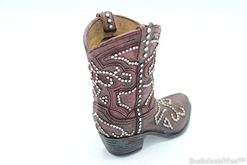 Small Western Rustic Brown Hand Tooled Silver Nail Flower Cowboy Cowgirl Boot Vase Pen Holder #TOP4