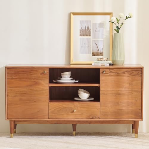 Image of Home Centre | Amanda Acacia Wood Sideboard | Storage Cabinet for Home | Brown | 1 Year Warranty