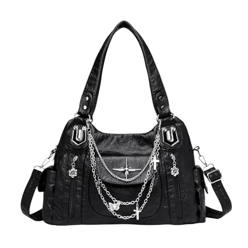 Bolso bandolera de piel sintética de gran capacidad Y2k con correa ajustable para mujer, trabajo, compras, viajes, uso diario (negro) (estilo 4)