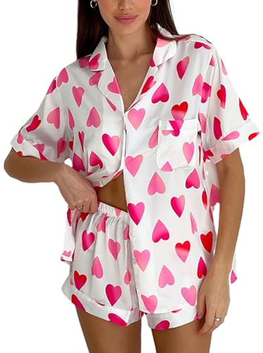 Image of Yiulangde Cowboys Boot Pajamas for Women Y2k 2 Piece Heart Bow Preppy Pjs Coquette Short Sleeve Shirts Matching Pj Shorts Set