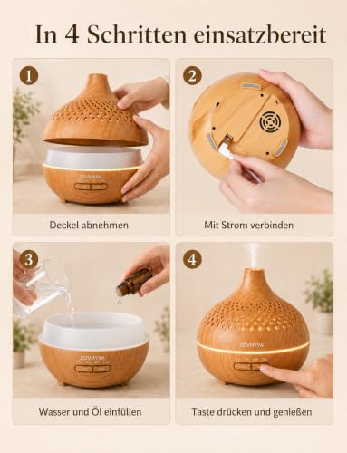 ZOVHYYA 500ML Aroma Diffusor Aromaterapimaskin med 14 LED Luftfuktare Diffusor Fjärrkontroll 4 Timer 2 Spraymönster – Ansicht 8