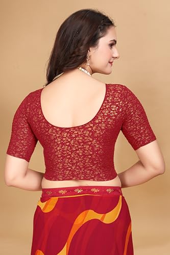 Image of SFT Women's Polycotton Readymade Saree Blouse with Round Neck Half Sleeves Solid Pattern Regular Fit Pull On Closure and Standard Length