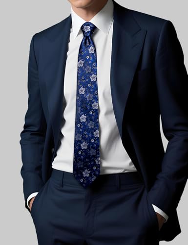 Image of DiBanGu Silk Floral Ties for Men Woven Paisley Necktie and Tie Clip Handkerchief Cufflinks Set for Party Wedding
