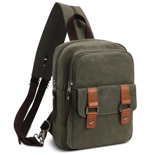 Zaino Uomo Donna Piccolo Borsa a Tracolla Moda Borse Messenger Student da petto Outdoor Viaggio Causale Lavoro Sling Bag Tela a Verde