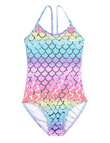 Image of Girls Mermaid Bathing Suits Swimsuits Rainbow Kids Beach Swim Clothes Size 8 9