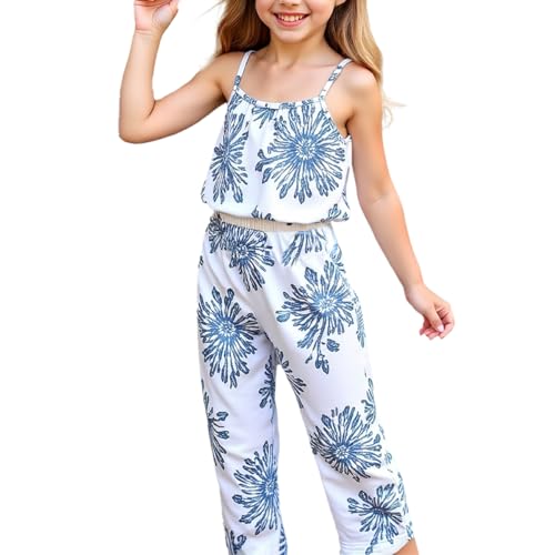 Image of Girls' Floral Print Sleeveless crop Top and Pants Set - Perfect for Outdoor Play and Casual Occasions 3-9 Years