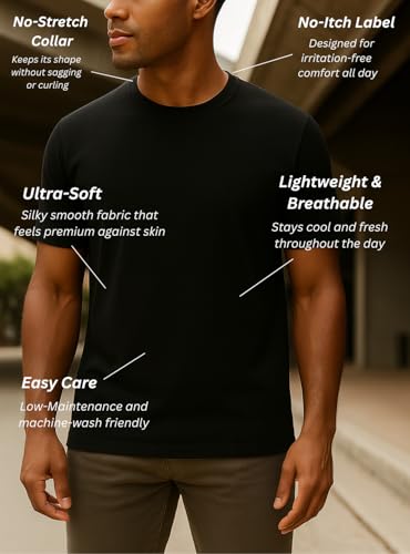 Men’s 100% Cotton T-Shirt, Crew Neck Soft Premium Regular Fit Tees, Short Sleeve Tees for Men Black T Shirts2