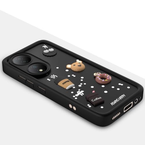 Image of Bintage Cute Fun Ball | Taddy Cartoon 3D Smiley Coffee Cup | Milk Donut | Full Camera Protection Back Cover Compatible for Vivo V2222 / Vivo Y100 - Black