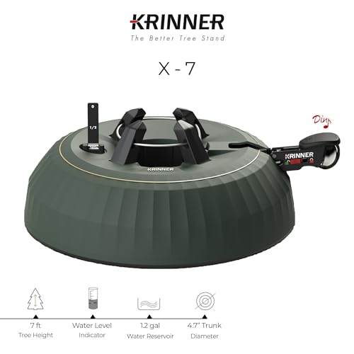 Krinner Christmas Tree X-7 Deluxe - Green Tree Stand - Original Single Cable Operation, Holds up to 7 ft Live Trees - Foot Pedal Setup & Water Reservoir with Level Indicator - German Made