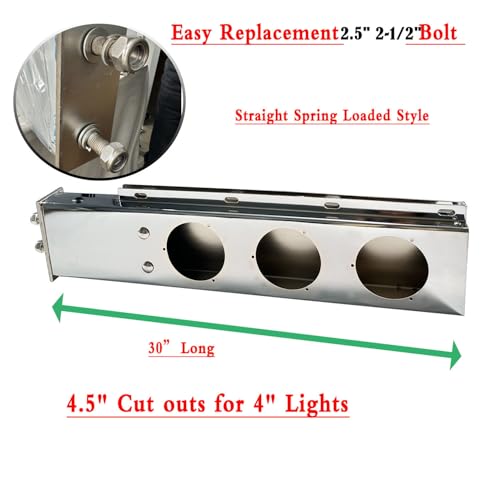 Image of BST BSSP 2-1 /2 inch 2.5 inch Bolt Spacing, Spring Loaded SS430 Stainless Steel Mud Flap Hanger Rear Bar with Light Cutouts for Semi Trucks, Set of 2, Left &Right Side