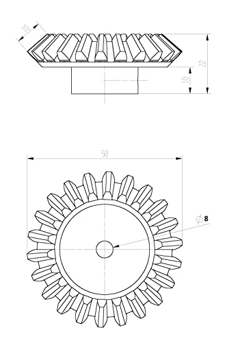 Image of INVENTO 4pcs 3D Printed Plastic Bevel Gear 22 Teeth (58mm dia), 10mm Width, 8mm hole, 2.5 Module for DIY Projects