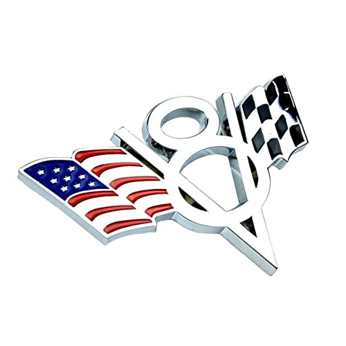 2Pcs V8 Us & Racing Checkered Flag Emblem Letter 3D Badge With 3M Adhesive Nameplate Suitable For Car Styling Fender Trunk Tailgate Bumper Badge Sticker Decorative Accessories (Us Flag) #TOP4