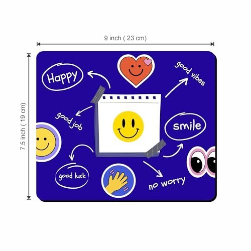 Image of Cute Smile Mouse Pad 9 x 7.5 Inch - Happy Vibes Desk Mousepad with Non-Slip Rubber Base for Office, Home & Study