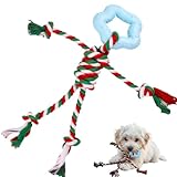 sidaeren Christmas Puppy Teething Toy for Small & Medium Dogs (20–65lbs), TPR + Cotton Rope Chew Toy for Aggressive Chewers, Indoor & Outdoor Teeth Cleaning Toy for 2–12 Month Dog