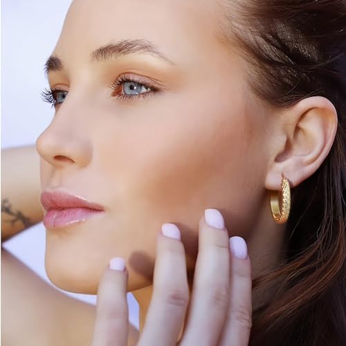 Gold Hoop Earrings 14K Gold Hoop Earrings for Women Wrinkle Texture Earring for Women Hypoallergenic Womens Hoops Earring 25mm3