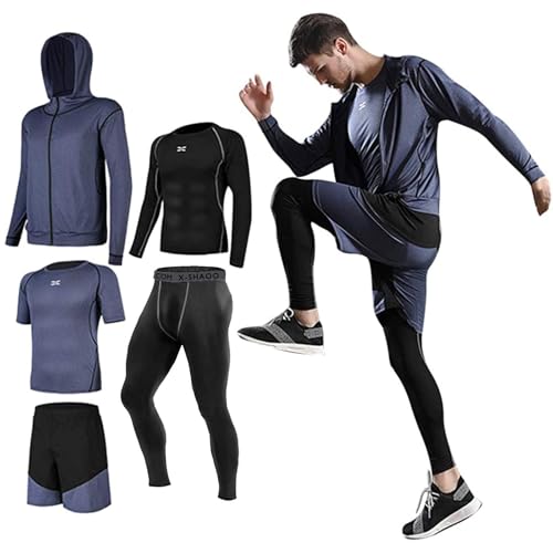 Danfiki Conjunto de ropa de gimnasio para hombre, para correr, fitness, entrenamiento, azul, L