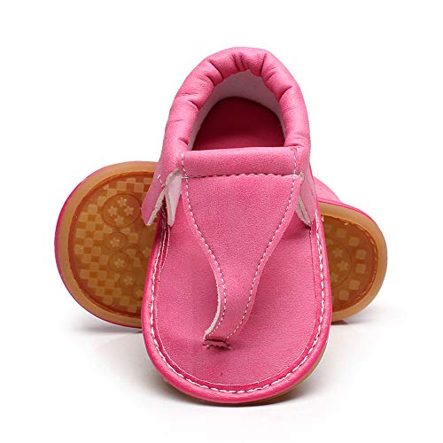 HsdsBebe Infant Baby Girls PU Leather Summer Sandals Rubber Non Slip Soft Sole Toddler Outdoor Beach Tassel First Walker Newborn Slippers Shoes(ZH175 hot Pink,2)