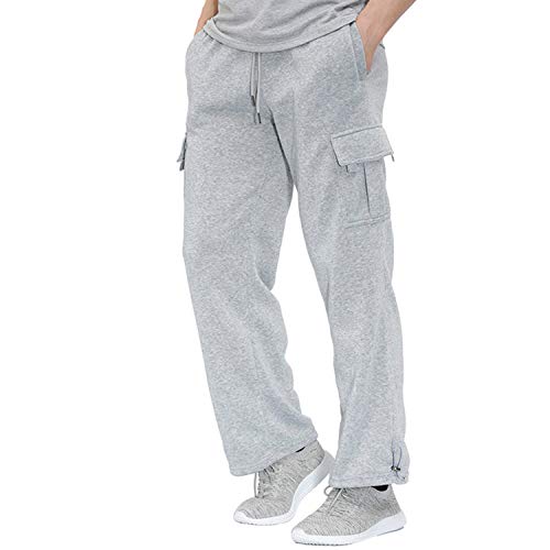 Fashion Men Cargo Sweatpants Baggy Pant Athletic Trouser Joggers Bottom Pants with Pocket Grey