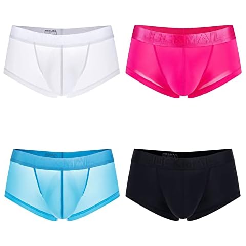 JOCKMAIL Ice Silk Sexy Loom Men's Underwear Boxer Breathable Micro Mesh Low Rise Trunks(L) Cover