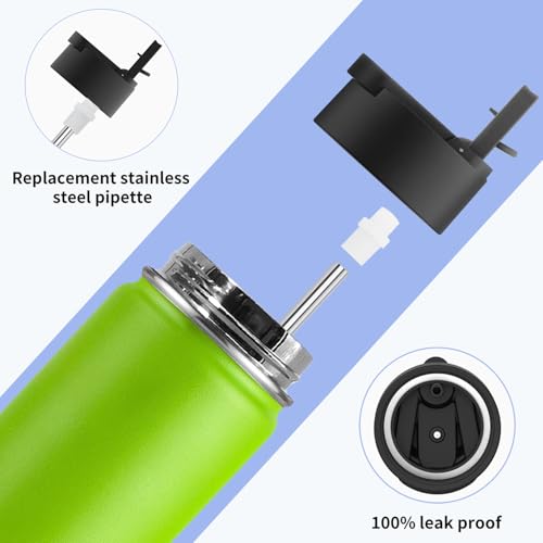 Image of Koodee 16 oz Water Bottle-Stainless Steel Double Wall Vacuum Insulated Wide Mouth Water Flask with Straw Lid, BPA Free(Apple Green)