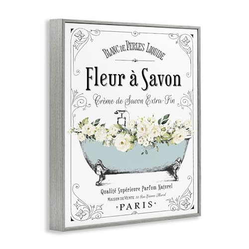 Stupell Industries 'Vintage Parisian Bathroom Advertisement Floral Blue Tub', Framed Giclee Art, Gray, 16 x 20 Inches, Easy to Hang and Sturdy, Made in USA, by Lettered and Lined by Stupell Industries - Used condition - Image 2