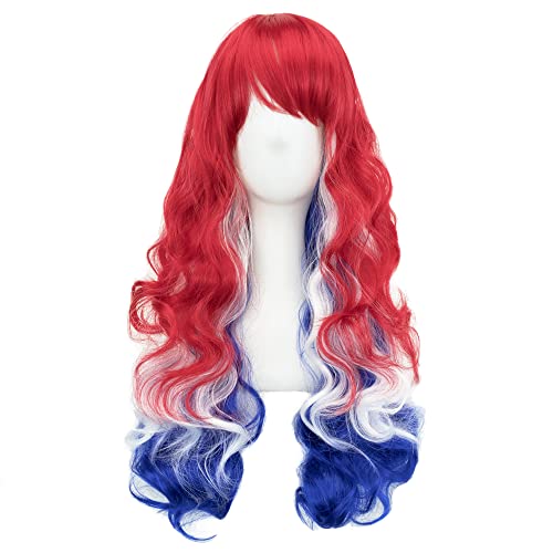 IMISSU Flag Color Design Hair Cosplay Wigs with Bangs Halloween Costume Wig (NL Flag Red White Blue) - Image 2
