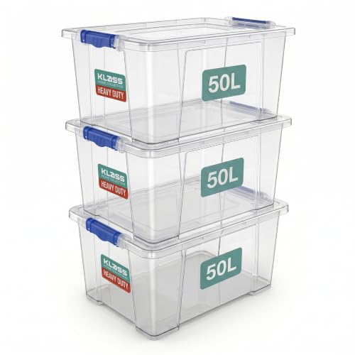 Klass 3 PCS 50L Plastic Storage Boxes With Lids Cliping Lid Clear Storage