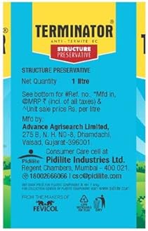 Pidilite Terminator Structure Preservative | Controls Termites, Borers & Fungus in Buildings & Soil | Safe Herbal Formulation | 1 Litre