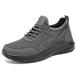 BIBOKAOKE Men's Trainers with Mesh Upper - Lightweight Breathable Sports Shoes with Lacing and Padded Sole | Comfortable Casual Shoes for Everyday Use and Walks, Style W02 Gray, 8.5 UK