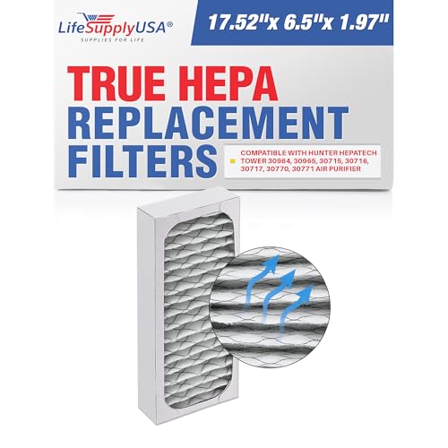 LifeSupplyUSA True HEPA Filter Replacement Compatible with Hunter HEPAtech Tower 30964, 30965, 30715, 30716, 30717, 30770, 30771 Air Purifier