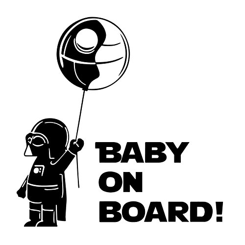 Pegatina 14x14,5cm Bebe a bordo, Baby on board Vader (Plata)