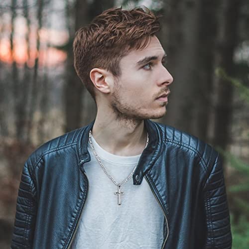 Ieftop Cross Necklace For Men Boyfriend Husband, Silver Stainless Steel Mens Cross Necklaces Valentines Day Gifts For Him Anniversary Birthday Gifts For Boyfriend Husband #TOP2