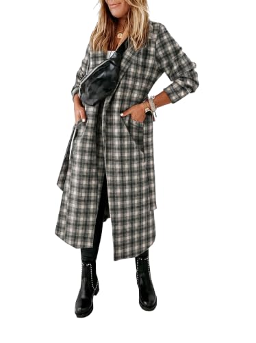 Image of Ladiyo Womens Classic Coat Lapel Collar Open Front Belted Long Jacket