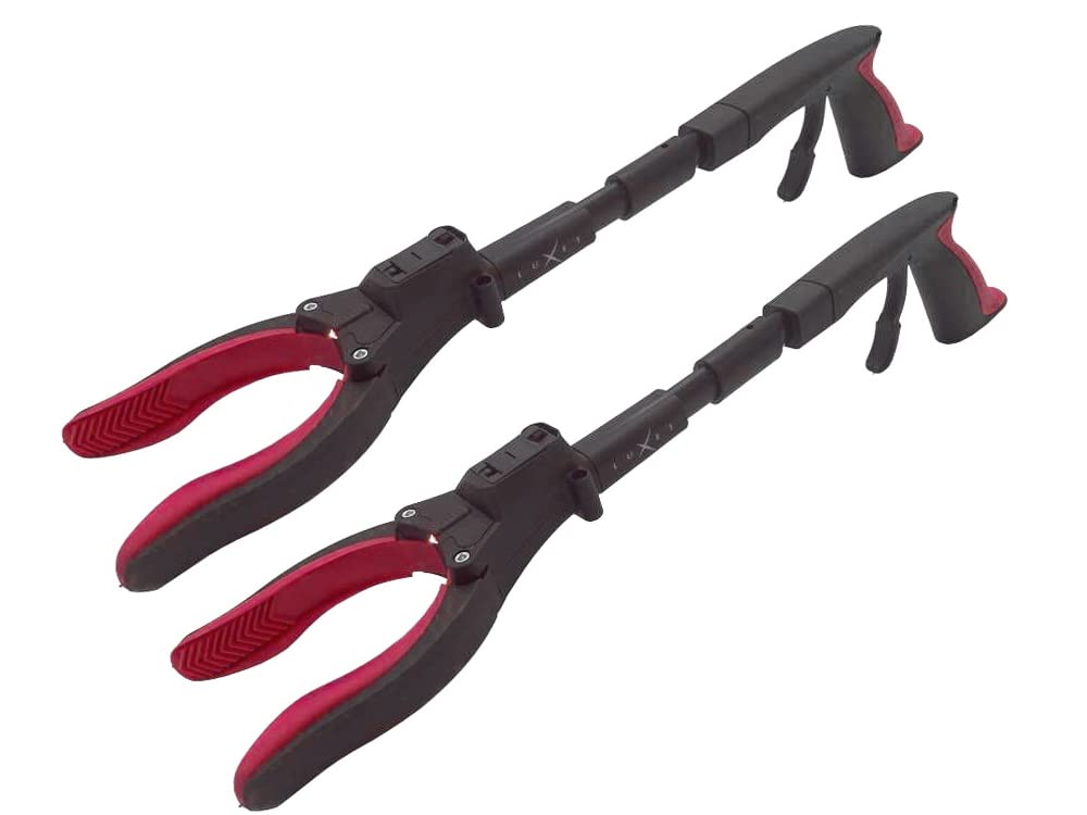 Luxet Greifwerkzeug, 48,3 cm, Aluminium, magnetische Kralle mit LED-Licht, Greifwerkzeug, faltbare Greifer für ältere Menschen, Greifwerkzeug, Müllgreifer, Rot, 2 Stück