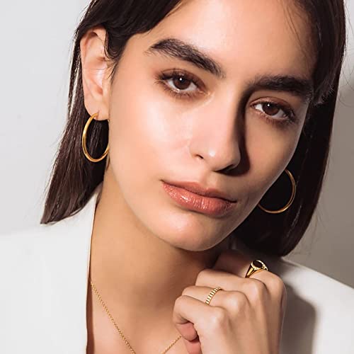Vikeney Sterling Silver Hoop Earrings Large Gold Hoop Earrings For Women 14K Real Gold Plated Hypoallergenic Rounded Thin Hoop Earrings Big Gold Hoop Earrings For Women Girls Jewelry Gifts 30Mm #TOP4