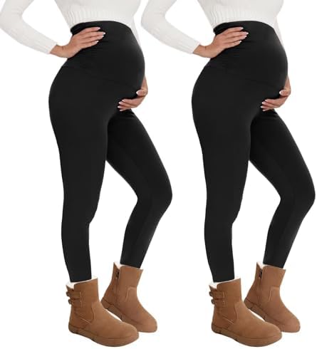 QGGQDD Thermo Umstandsleggings Damen High Waist Schwangerschaftsleggings | Blickdicht Gefüttert Bequeme Sporthose Umstandsmode für Schwangere Yoga Sport Zuhause Winter