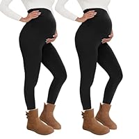 QGGQDD Thermo Umstandsleggings Damen High Waist Schwangerschaftsleggings Warme Leggings Schwangerschaft Winter für Zuhause Sport(Schwarz*2,S)
