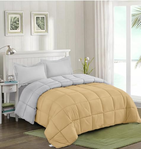 Image of Quilt for All Season 150 GSM Comforter Duvet /Ac Blanket Double Bed Soft Microfiber Lightweight (90 inch X100 inch Inches) - Double Bed Comforter - Beige /Silver Grey Color