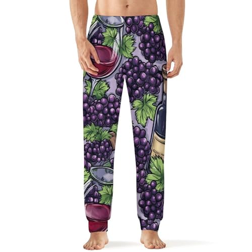 Wine Glasses Grape Bottles Men's Pajama Bottoms Sleep Lounge Soft Comfy Pants Sleepwear
