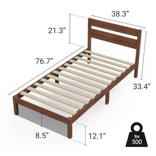Image of LIFEMENT Twin Bed Frame with Headboard Classic Wood Platform, Noise Free, Under Bed Storage, No Box Spring Needed, Easy Assembly, Cherry