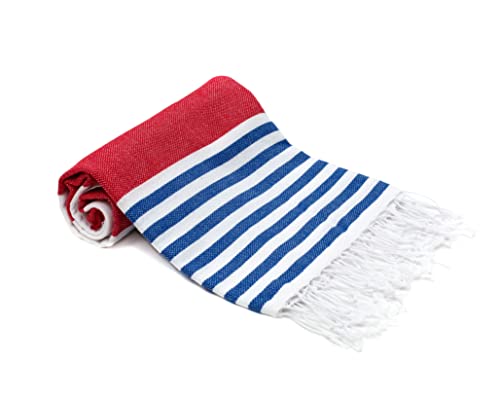 Park & Oz Turkish Peshtemal Beach Towels, 100% Cotton, Toallas Turcas, Lightweight, Fast Drying, Great For Travel, Yoga, Pool, Spa And Bath- Absorbent, Sand Free, Multipurpose Towel (Red) #TOP4