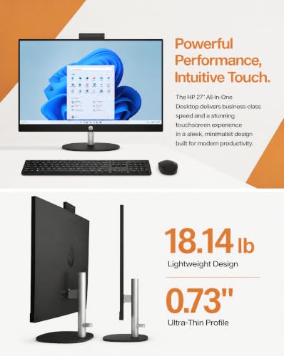 Image of HP 27 inch Touchscreen All-in-One Desktop Computer, 16GB RAM, 1TB SSD R7 7730U