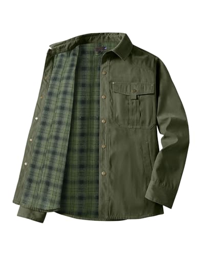 Image of Haellun Men's Flannel Lined Shacket Long Sleeve Plaid Western Cowboy Snap Button Down Shirts Jackets with Pockets