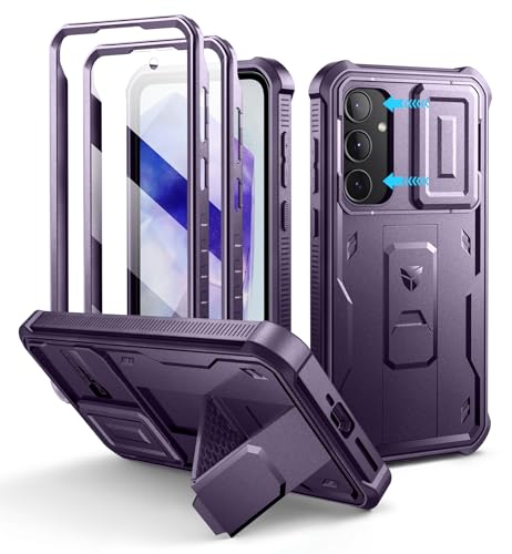 Dexnor Compatible avec Coque Samsung Galaxy A55【Double Cadre Avant et Support】 avec CaméRa Coulissante Intégrée & Protecteur d'écran, Coque de...